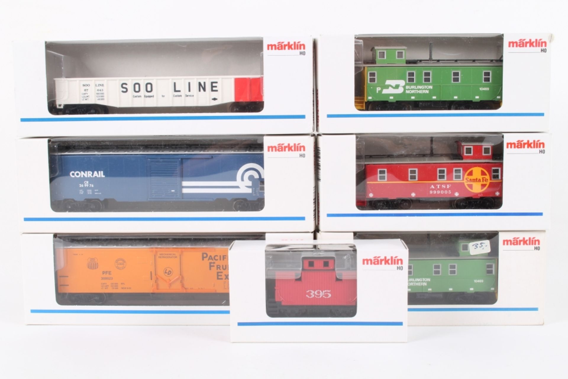 Märklin sieben US-Güterwagen