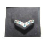 A 9ct gold London blue topaz & diamond wishbone ring size O 1/2