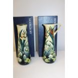 A pair of Mooorcroft "Lamia" jugs (bull rushes) by Rachel Bishop in mint condition. 1st quality in