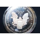 A 2020 one ounce fine silver proof dollar