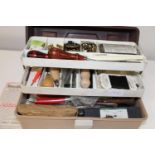 A box of assorted stud, button and belt making accessories etc