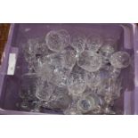 A box of assorted cut glass crystal glasses Collection Only