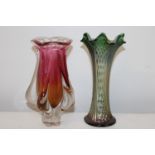 Two vintage glass vases 24cm tall