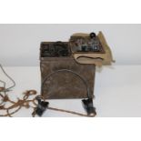A Military Morse key & signal light in metal box with headphones