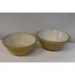 Two vintage enamel dough bowls