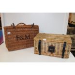 A Harrods & F&M wicker work hamper 48cm x 24cm x 30cm