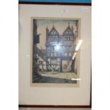 A framed & signed antique lithograph 58x43cm