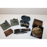 A group of collectables including a boxed sporan flask