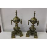A pair of mid Victorian heavy brass fire dogs 57cm tall collection only