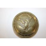 A antique American souvenir brass box d13.5cm