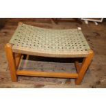 A vintage wooden & sea grass footstool 44x31x29cm