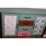 A upcycled pine four draw and two cupboard unit 70cm x 129cm x 39cm collection only