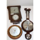 Three vintage wooden cased barometers