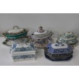 Five assorted antique sauce boats with spill plates including Mintons etc collection only