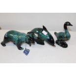 Three assorted Blue Mountain pottery figures largest 22cm tall (small chip to Dolphin)