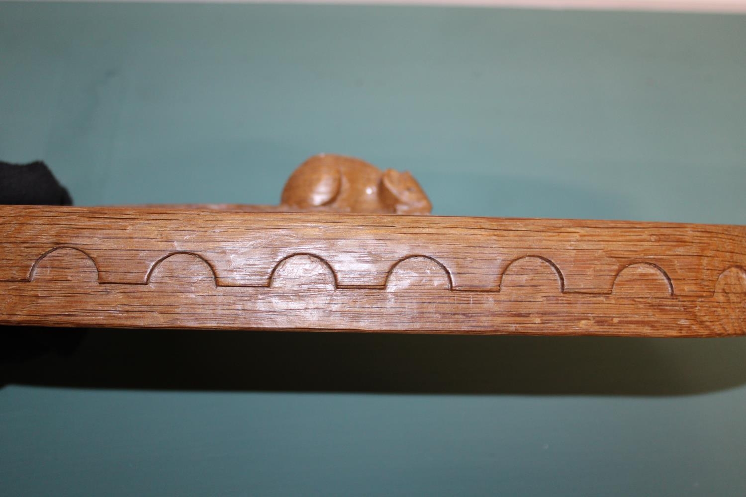 An unusual & rare Robert 'Mouseman' Thompson of Kilburn pen tray/desk tidy with carved mouse to top. - Image 3 of 4