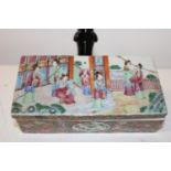A Chinese Famille rose ceramic box (has old repairs) 19cm x 6cm x 10cm