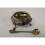 A Victorian hallmarked for London silver & gilt three footed salt (1857) and silver & gilt spoon