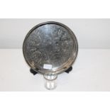 A silver plated galleried tray & hallmarked silver glass pot