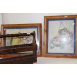 Two framed prints & a vintage wooden magazine rack Collection only