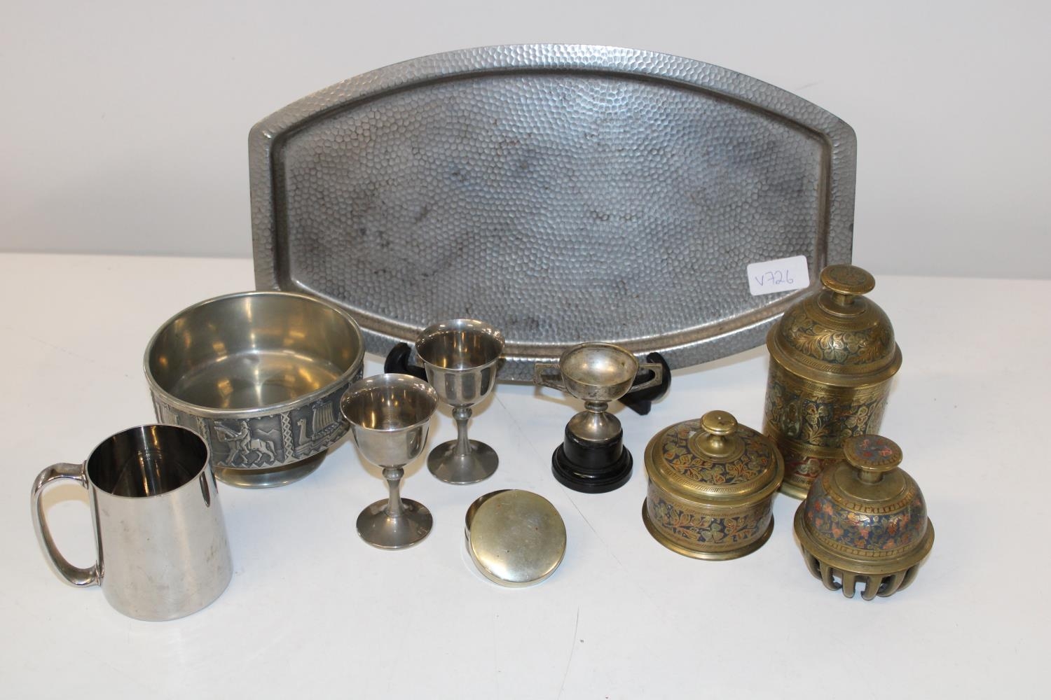 A selection of vintage metal wares including Scandinavian pewter etc