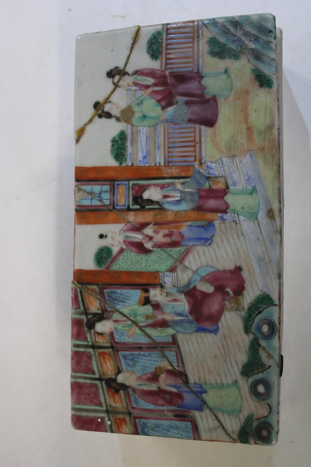 A Chinese Famille rose ceramic box (has old repairs) 19cm x 6cm x 10cm - Image 2 of 2
