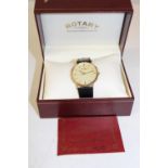 A men's 9ct (stamped 375 to the inside of the back plate) gold bodied Rotary watch with dedication