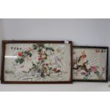 Two Chinese silk work pictures (one needs reframing) Collection Only