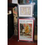 A framed Henry Moore poster & one other. (glass broken on the poster) collection only