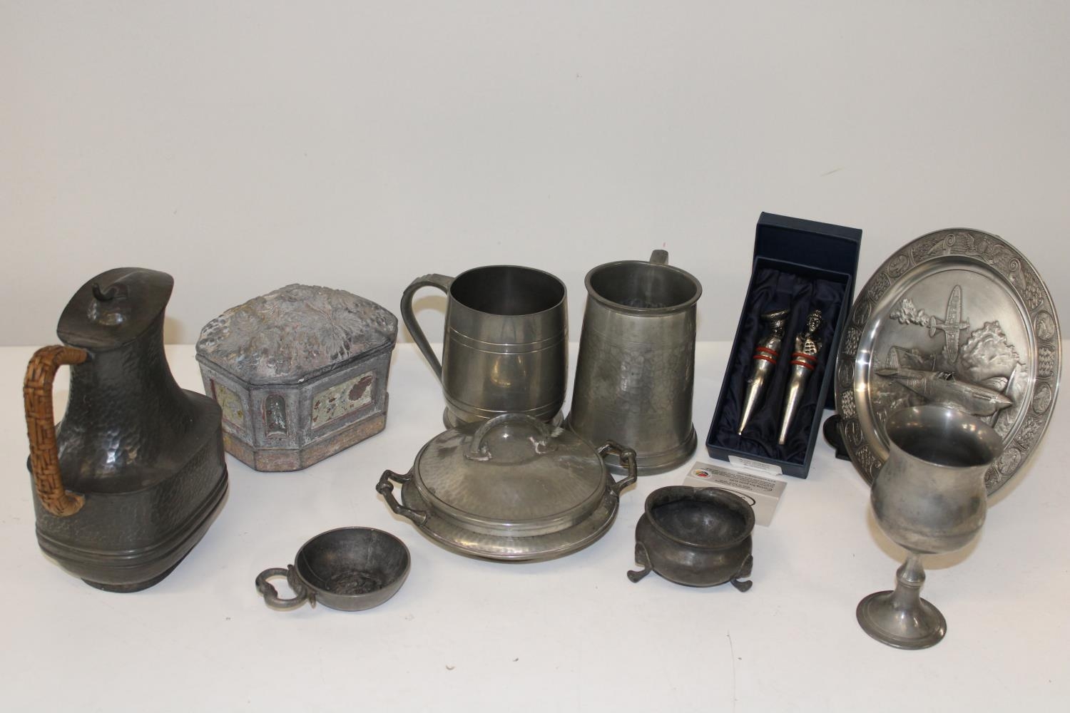 A selection of vintage pewter wares etc