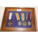 A cased set of four WW1 medals awarded to 22354 bombardier J.Hancock Royal Artillery