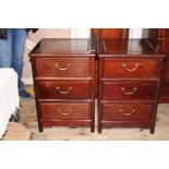 A pair of Chinese rosewood three draw bedside cabinets 70x50x50cm Collection Only