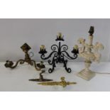 A selection of assorted lighting & brass ware