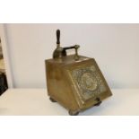 A vintage brass coal bucket, with liner & shovel