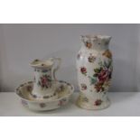 A antique jug & basin set & ceramic stick stand (chip to stick stand) Collection Only tallest 46cm
