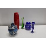 A selection of art glass & ceramics - tallest 32.3cm