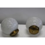 Two vintage glass shades with brass galleries - shades diameter 19.5cm