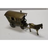 A solid brass Gypsy caravan and horse