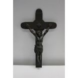A metal crucifix with a spelter/coppered Christ figure - 55x31.5cm