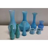 A selection of vintage blue glass ware
