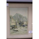 A water colour of Old Town Hastings by Arnold Berry