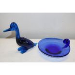Two blue art glass pieces