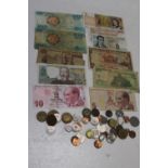 A collection of bank notes & coins