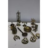 A job lot of assorted brass ware etc