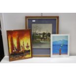 Three pieces of framed artwork