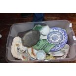 A box of assorted ceramics etc, Postage unavailable