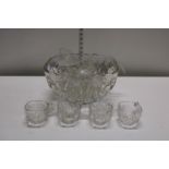 A vintage glass punch bowl & cups