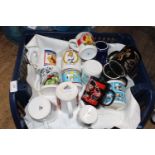 A job lot of assorted advertising mugs