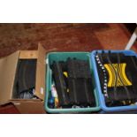 Three boxes of Scalextric track & accessories