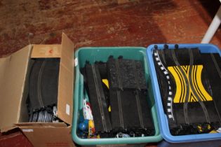 Three boxes of Scalextric track & accessories